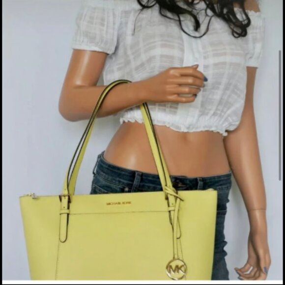 EUC Michael Kors Ciara Large Top Zip Tote Leather Bag Sunshine - Picture 8 of 9